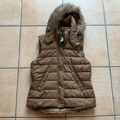 H&M  L.O.G.G.  wattierte Weste mit Kapuze Gr. 40 Braun mit Fellkragen - Bild 1 von 4