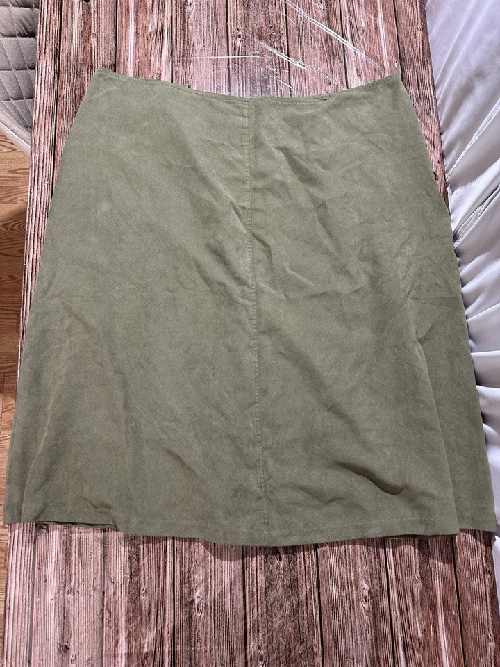 Allison Morgan Woman Faux Suede Midi Skirt Side Zip Green Women’s 2X Slit - Image 1 of 4