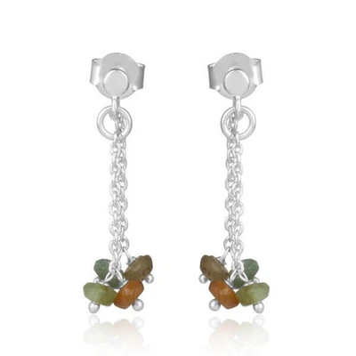 Multi Tourmaline Dangler Beads Earring 925 Sterling Silver Gemstone Jewelry - Image 1 of 4