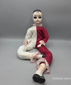 Vintage Collectible Porcelain Hand Painted Clown Pierrot Doll 22" Long, Outfit - Picture 1 of 13