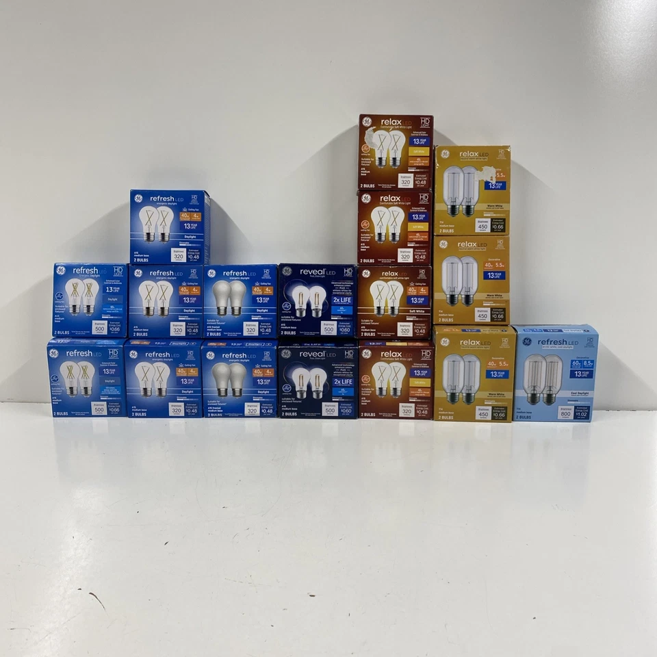 LOT x34 GE Reveal Relax Refresh LED Bulb Medium Base A15 T14 Dimmable - Image 1 of 4