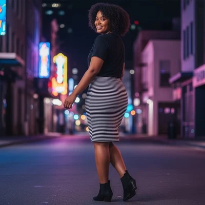 Forever 21 Black and White Stretchy Knit Pencil Skirt Plus Size 2X Back Zip  - Image 1 of 4