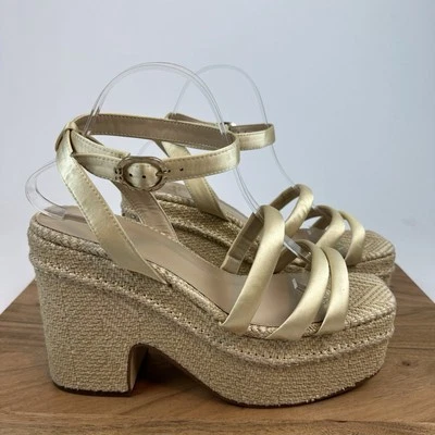 Nuevas Sandalias para Mujer Sam Edelman Tibby Dorado Satinado Tacón Cuña Zapatos Talla 10.5 M Foto 1 de 4