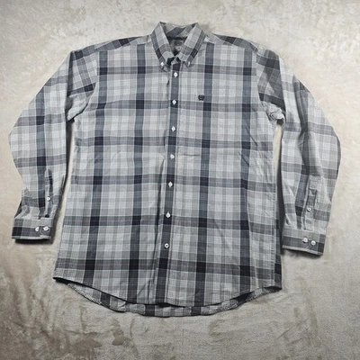 Camisa Cinch Masculina M Cinza Preta Xadrez Botão Manga Longa - Imagem 1 de 4