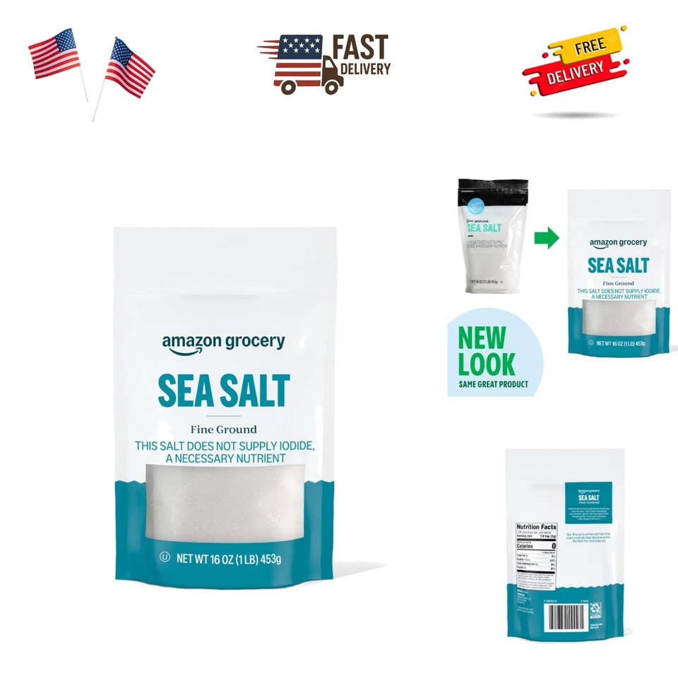 Happy Belly Sea Salt Fine Ground No Artificial Flavor & Color Kosher 16 Oz