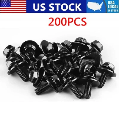 200X parafusos para carroceria de carro parafusos M6-1.0x 16mm comprimento-10mm hex-17mm arruela para Toyota - Imagem 1 de 4