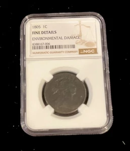 1805 Draped Bust Large Cent NGC Fine Details Environmental Damage - Picture 1 of 2