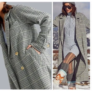 New Free People WE THE FREE Liberty Plaid Duster Jacket $298 SMALL Light Blue - Picture 1 of 7