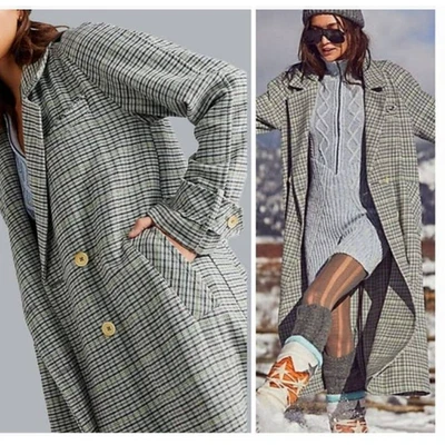 New Free People WE THE FREE Liberty Plaid Duster Jacket $298 SMALL Light Blue - Image 1 of 4