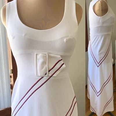 Мод винтажный 60-х Summer макси платье * средний/большой * белый в полоску трикотажа ампир платье - Изображение 1 из 4