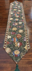 Christmas Tapestry Table Runner 13.5 x 77 Including Tassles Ornament Ball Design - Picture 1 of 12