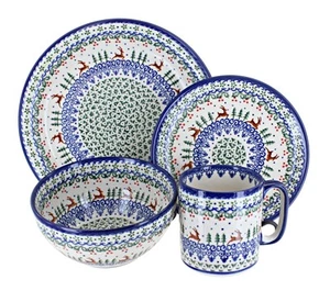 Blue Rose Polish Pottery Reindeer Delight 4 Piece Place Setting - Service for 1 - Picture 1 of 2