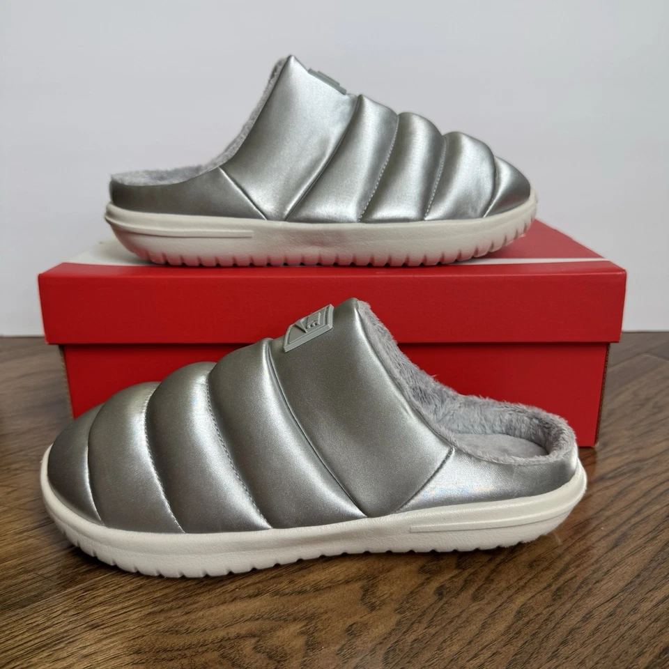 NIKE Burrow SE Slippers Womens 9 Metallic Silver Orewood Brown FZ7940-001