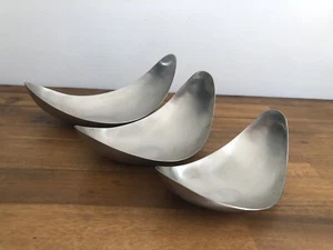 GEORG JENSEN Denmark Tableware BRUSHED Stainless Steel Set of 3 LEAF BOWLS - Picture 1 of 21