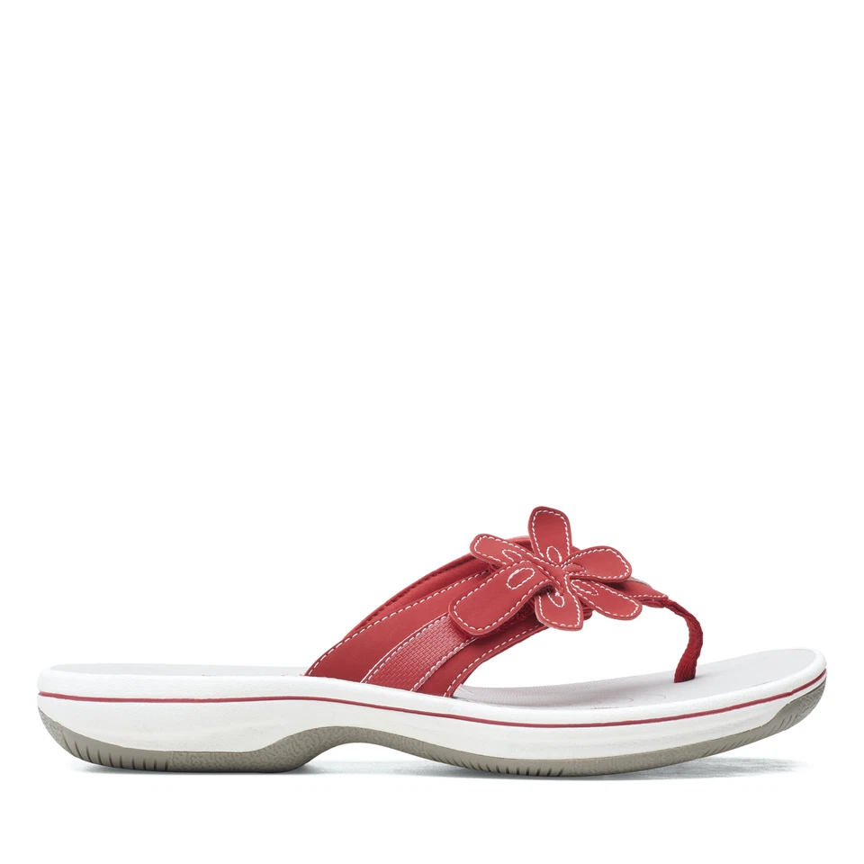 Clarks Cloudsteppers (6 Medium) Womens BrinKley Flora RED Flip Flop Sandals