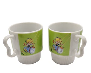 Vintage Paar 60er Nevco Dutch or Swiss Girl on Swing stapelbar Stapelbecher Tasse - Bild 1 von 23