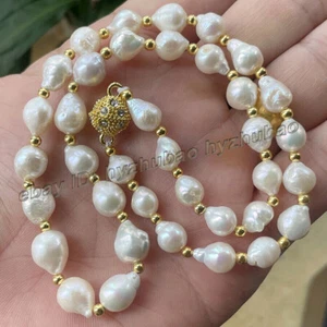8-10mm Natural South Sea White Keshi Baroque Pearl Necklace 18" Magnetic Clasp - Bild 1 von 7