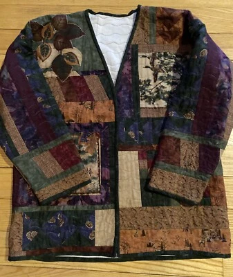 Abrigo de casa de campo de salón abierto hecho de costurera con retazos Wildlife para mujer L/XL Foto 1 de 4