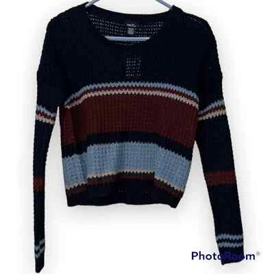 Suéter pulôver Rue21 médio júnior manga longa listrado azul ferrugem novo com etiqueta - Imagem 1 de 4