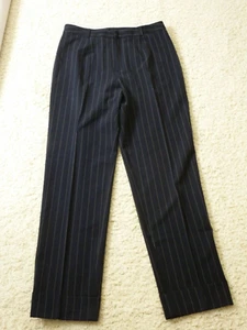 Leslie Stuart Navy Blue White Stripe Pants High Waist Size 12 - Picture 1 of 4