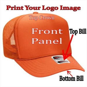 ORANGE Trucker Hat Custom Printing HERE Personalized Names Images Logos - Picture 1 of 2