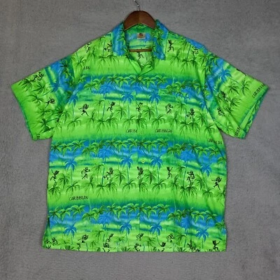 Camisa Rima Beachworld Para Hombres XL Verde Azul Estampado Palmera Caribe Campamento Hawaiano Foto 1 de 4