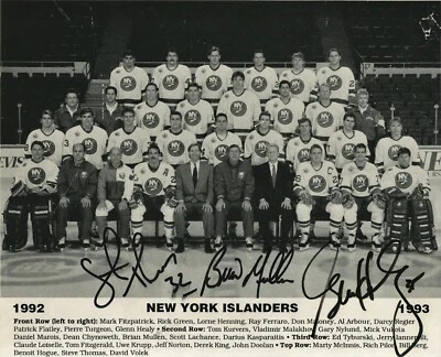 1992 New York Islanders с автографом 8 x 10 команды фото подпись Хили Томас и Маллен - Изображение 1 из 2