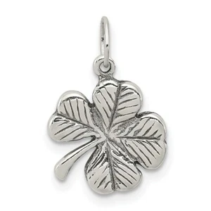 Sterling Silver 925 Antiqued Finish Four Leaf Clover Charm Pendant 0.79 Inch - Picture 1 of 4