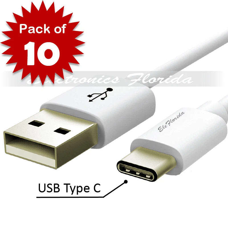 Lote de 10 conectores USB-C tipo C sincronización de datos cargador cable de carga blanco Foto 1 de 1