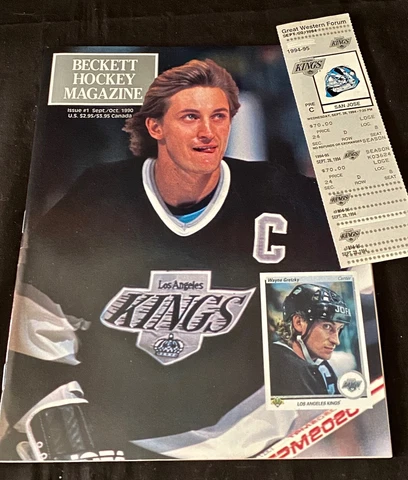 WAYNE GRETZKY 1990 INAUGURAL BECKETT HOCKEY MAG + 1994-95 L.A.KINGS GAME TICKET Cover