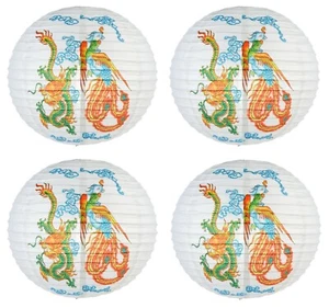 SET 4 Lanterne di Carta Rotonde Cinese 16" Drago Fenice Decorazione Casa Matrimonio Festa - Foto 1 di 2