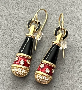 Pendientes Gancho Lágrima Colgante Cristal Esmalte Rojo Negro Firmado Cisne SWAROVSKI - Imagen 1 de 6