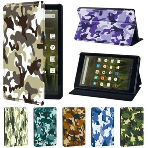 Printed Camouflage Leather Tablet Stand Cover Case for Amazon Fire 7 8 10/Max 11 - Picture 1 of 23