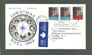 Canada Airmail Cover Ottawa to London GB 1969 First Day Cover Christmas Noel