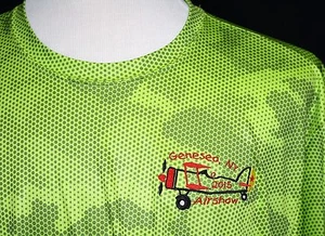 2015 GENESEO NY AIRSHOW Embroidered Airplane T-Shirt Lime Green 3XL Sport-Tek - Picture 1 of 7