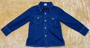 1960's? Sears Children's Polyester Blue Button Up Shirt with Collar Disco - Picture 1 of 3