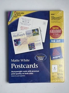 AVERY 8387 Matte White Ink Jet Postcards 200 Cards 5 1/2 x 4 1/4 Heavyweight NEW - Picture 1 of 2