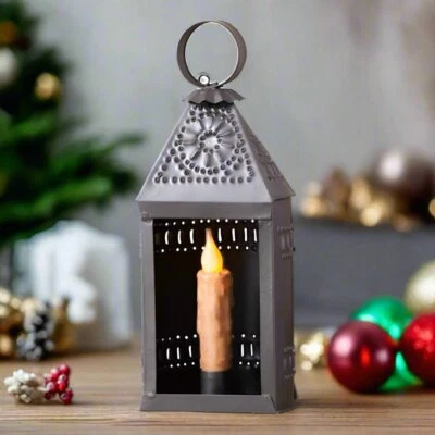 Linterna vela negra primitiva/colonial de 12" perforada para barcos de hojalata Foto 1 de 3