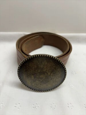 Y2K Mujer’s Vintage 1990’s Tommy Hilfiger Cinturón Cuero Redondo Tono Dorado Hebilla 36” Foto 1 de 4