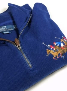 Suéter Pullover Polo Ralph Lauren Azul 1/4 Cremallera 3 Jinetes Para Hombre Grande - Imagen 1 de 9