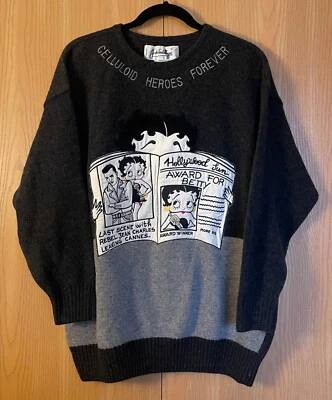 Suéter de lã JC De Castelbajac tamanho 44 L Betty Boop cinza/preto Itália 1989 - Imagem 1 de 4