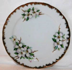 Porcelain 7.75" Dogwood Pattern Plate with Gold Trimmed Scalloped Rim NW-DW-41 - Picture 1 of 6