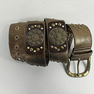 Kathy Van Zeeland Wm L Copper Gold Rivet Stud Belt Bling Wide B00805 - Picture 1 of 9
