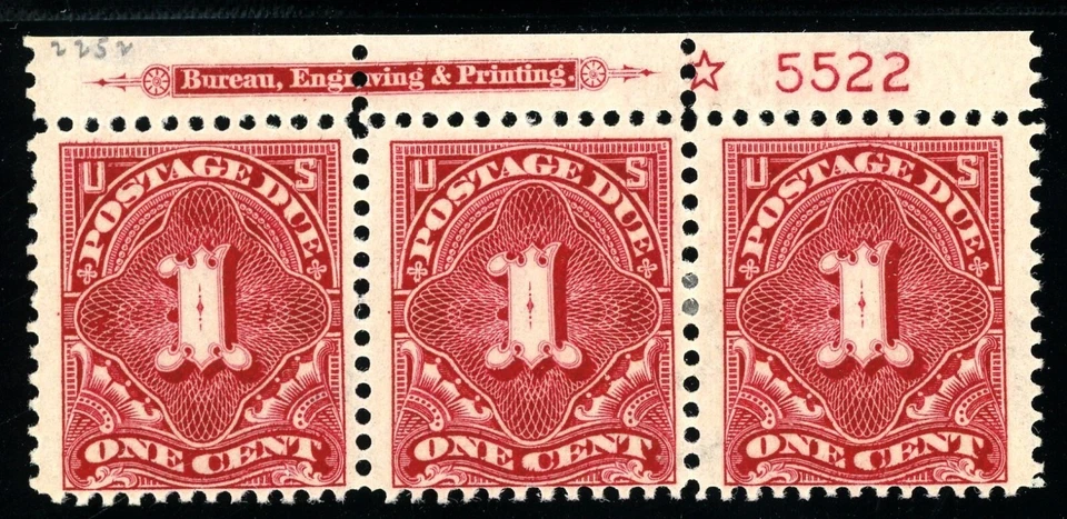 USAstamps Unused VF-XF US 1910 Postage Due Star Strip Scott J45 OG MH/MNH - Image 1 of 2