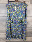 Boden Satin Ruffle Midi Skirt UK 22 Nebulas Blue Floral Ruffle Boho Plus Size BN