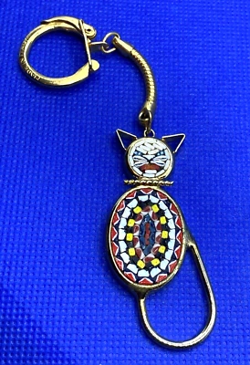 Vintage Micro Mosaic Art Cat Made In Italy Gold Tone Keychain Retro MCM - Image 1 of 4