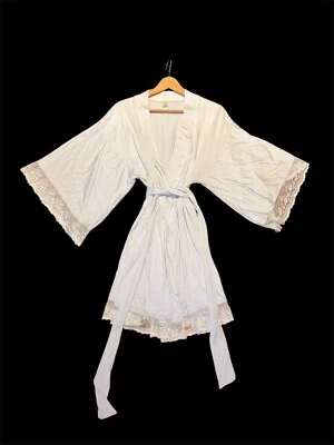 Eberjey Naya Kimono Robe Renda Tencel Modal Mescla Tamanho M Azul Claro - Imagem 1 de 4