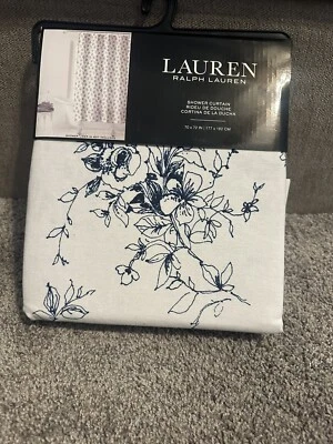 Cortina de ducha de algodón floral azul oscuro/blanco Lauren Ralph Lauren Foto 1 de 4
