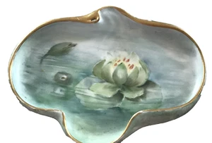 Antique Limoges PP France small Tray Hand Painted Water Lillies Curved Gilt SM85 - Picture 1 of 10