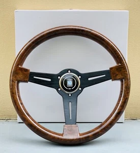 Classic 360mm Mahogany Wood Steering Wheel with Black Finish - Picture 1 of 7